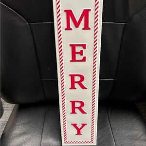 Ashland Metal “Merry” Wall Art Sign Embossed. White And Red. Hanging Cord. New!!
